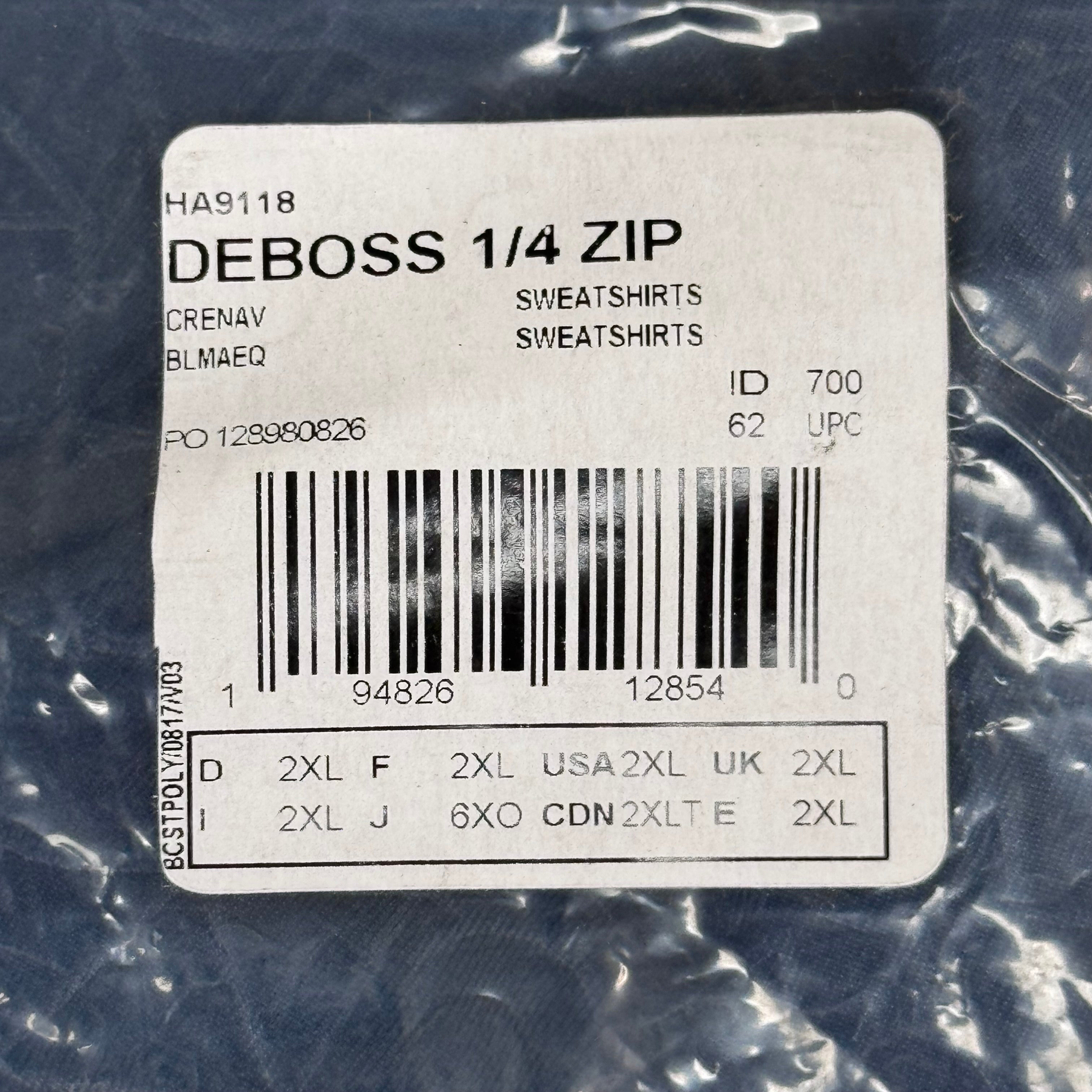 ADIDAS Deboss 1/4" Zip Men's Golf Sweatshirt Sz-2XL Navy Blue HA9118