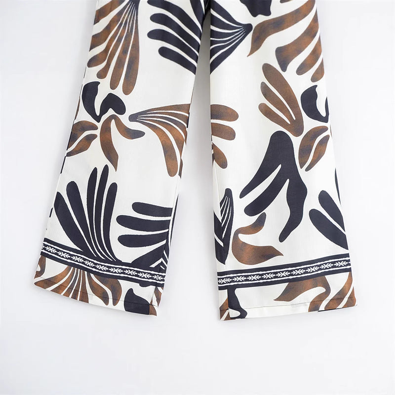 Spring and Summer NewStyle Design Sense Unique All-Match Casual Loose Retro Commuting Printed Wide-Leg Pants