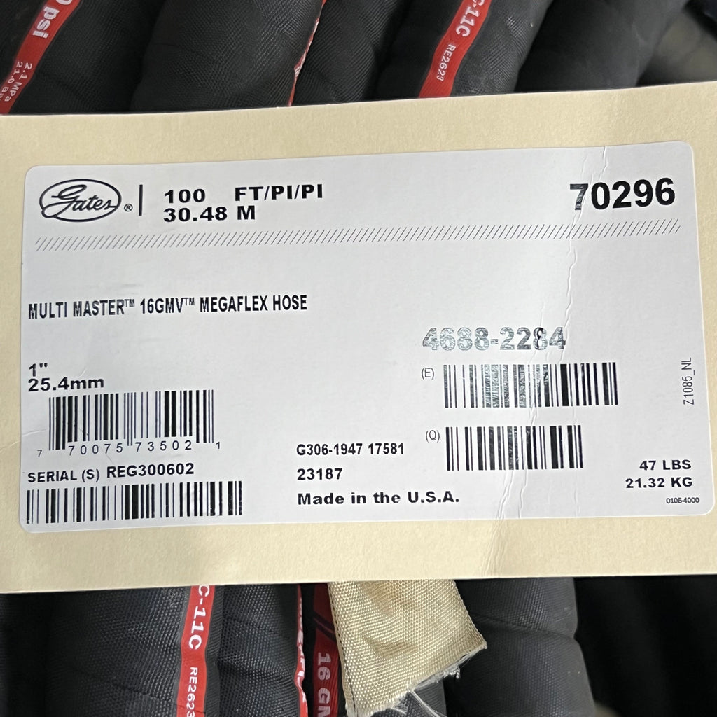 GATES MULTI MASTER 16GV MEGAFLEX Hydraulic Hose 100FT 70296