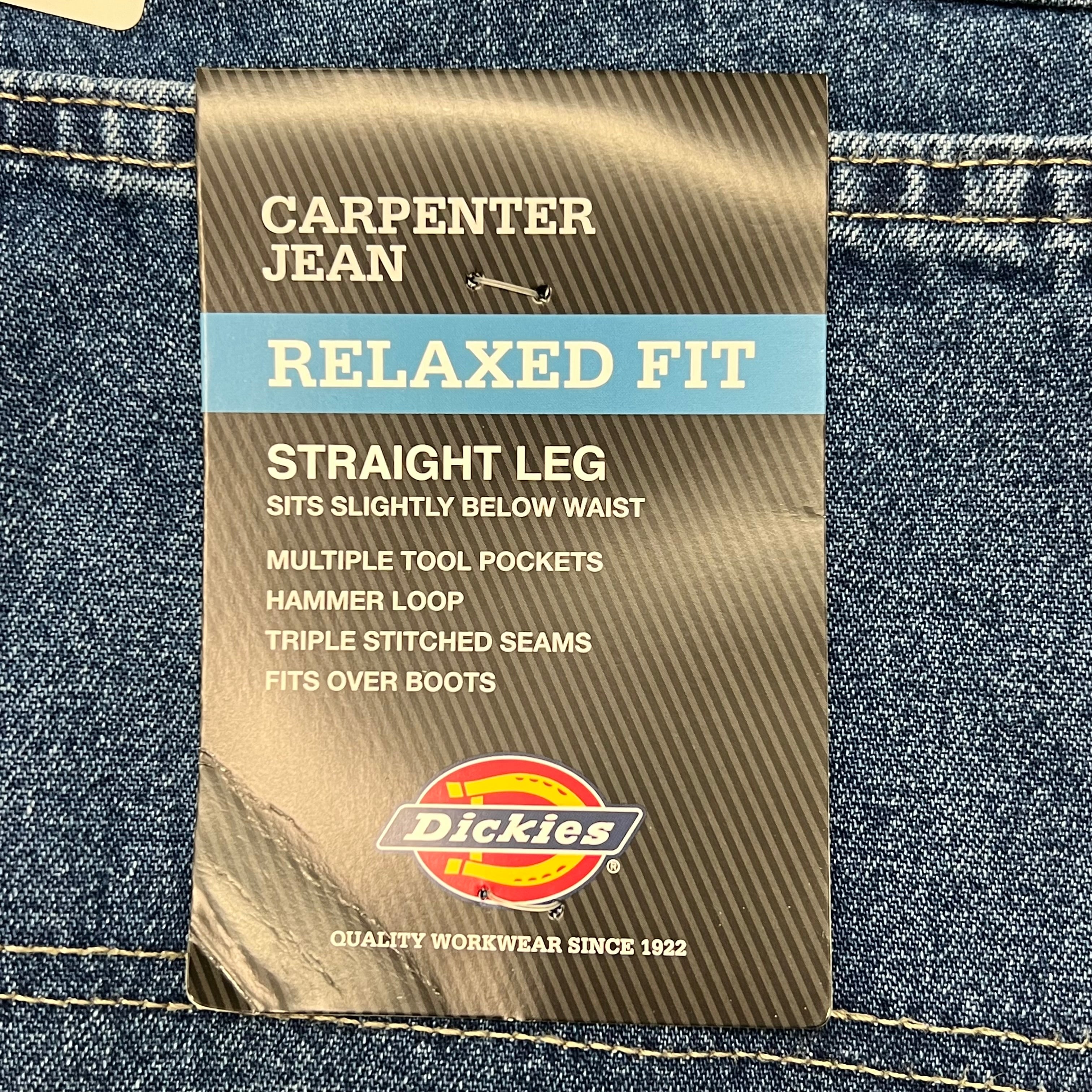 DICKIES Relaxed Fit Carpenter Jean Mns Sz 42X30 Stonewashed Indigo Blue 19294SNB