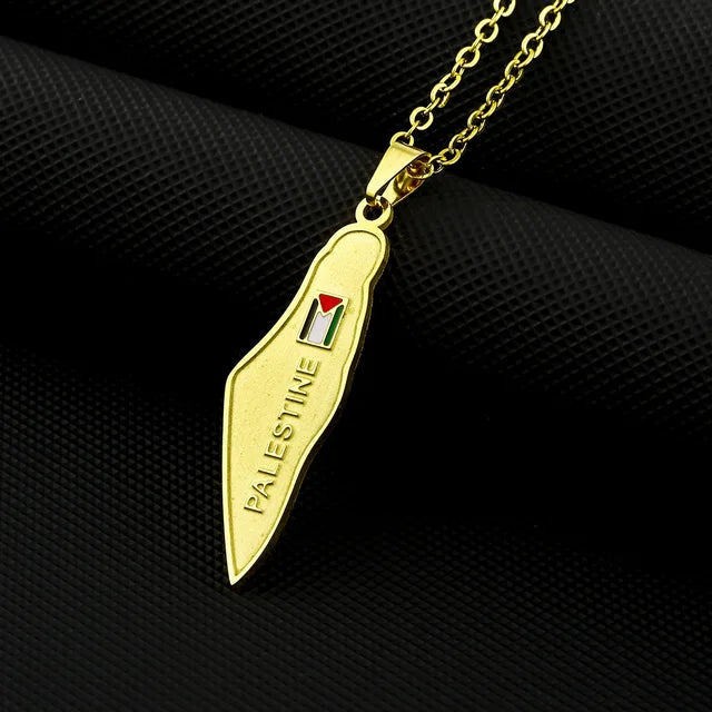 Stainless steel Palestine map necklace for men and women