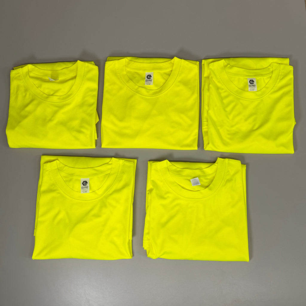 EG-PRO (5 PACK) Long Sleeve High Visibility Shirt 100% Poly SZ 2X Safety Yellow