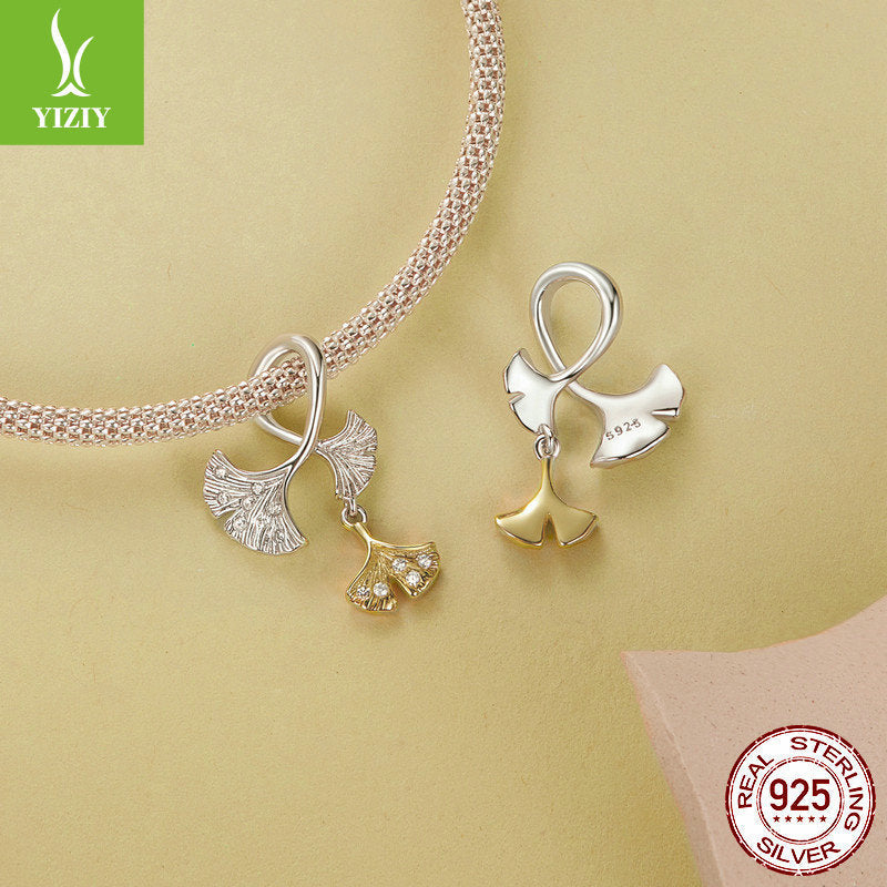 Silver Charm Original Autumn Forest Ginkgo Leaf DIY Pendant Accessories Color coded Electroplated Leaves s925 Pure Silver Beads