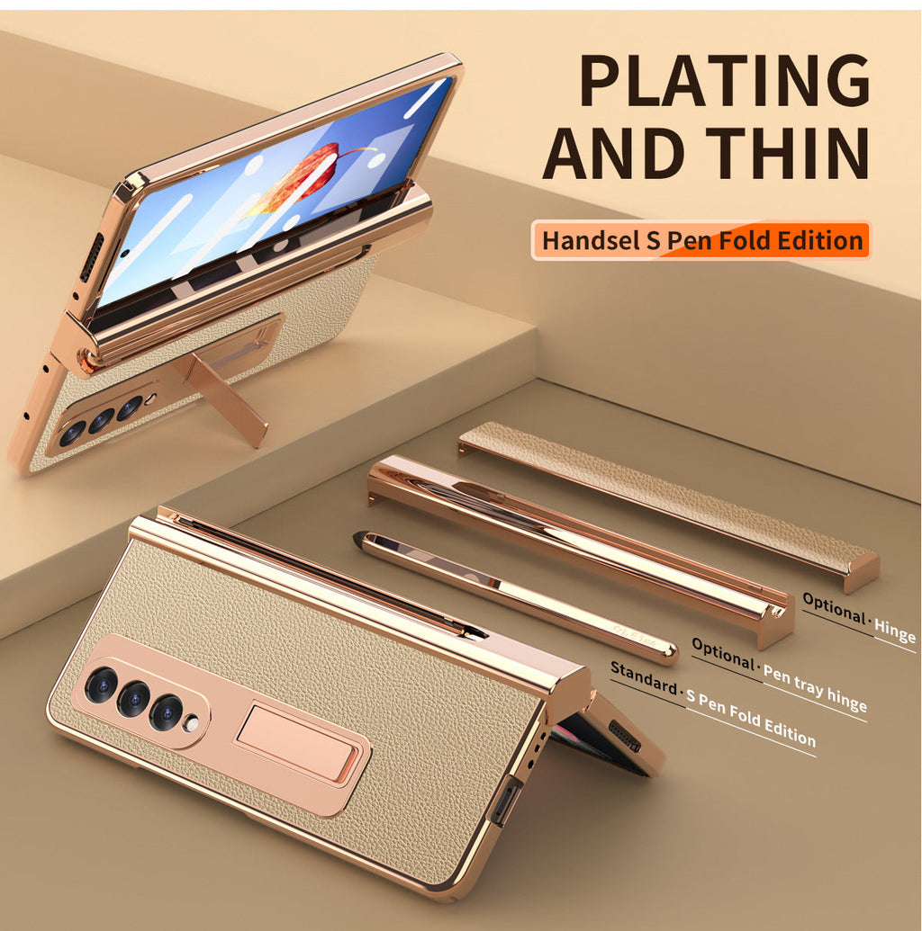 Samsung Fold3 phone case folding with pen slot pen pen pen plain leather protective case FOLD2 all inclusive anti fall suitable