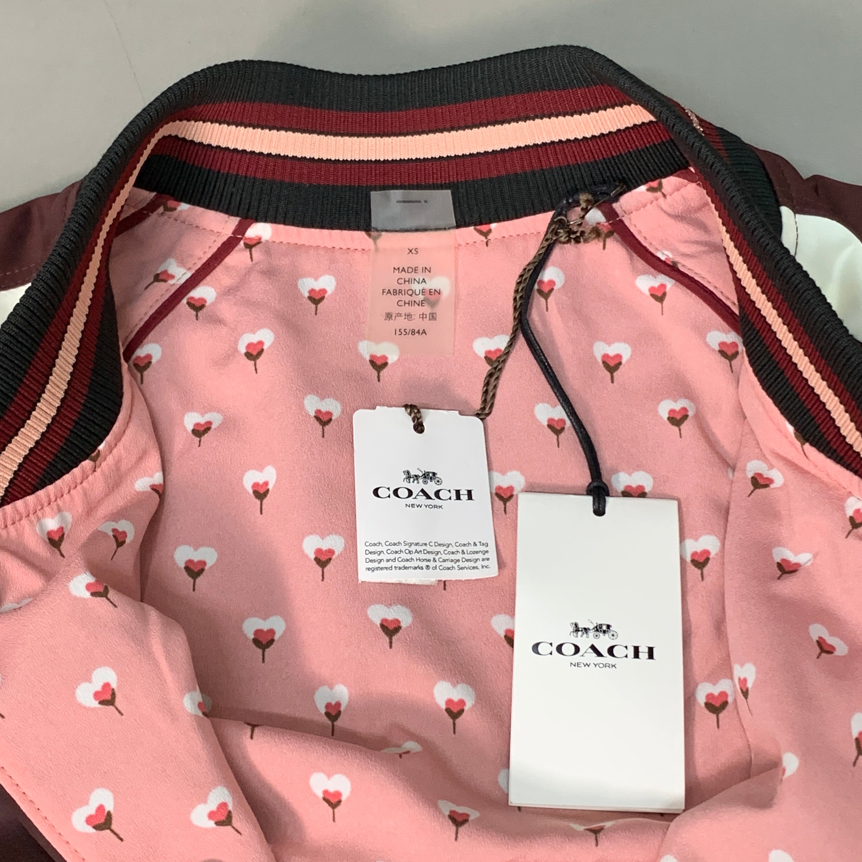 COACH Crystal Reversible Floral Print Kids Jacket Sz XS Maroon/Pink F67460 (New)