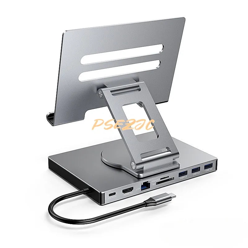 4K/60Hz Gigabit Ethernet Port USB 3.0 Splitter Hub Converter Flat Panel Rotary Stand Type-c Docking Station