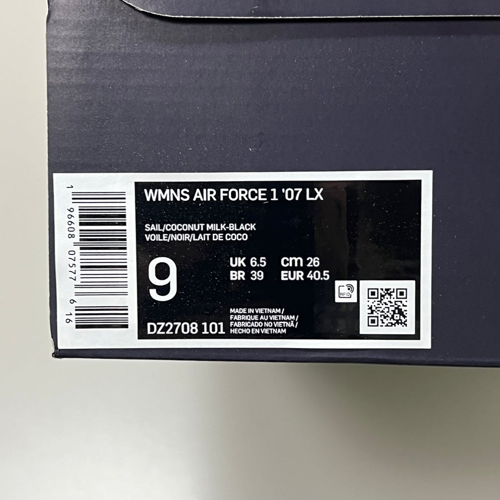 NIKE Air Force 1 07' LX Leather Sz Women's 9 Sail/Coconut Milk-Black DZ2708 101