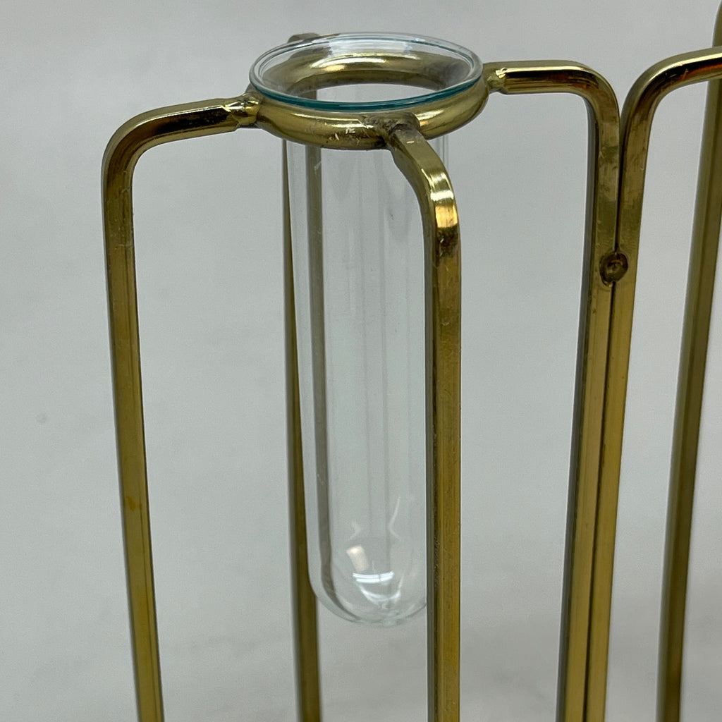 TWO'S COMPANY (SET OF 2) Lavoisier Gold Flower Vases w/ Glass EXF104-S2