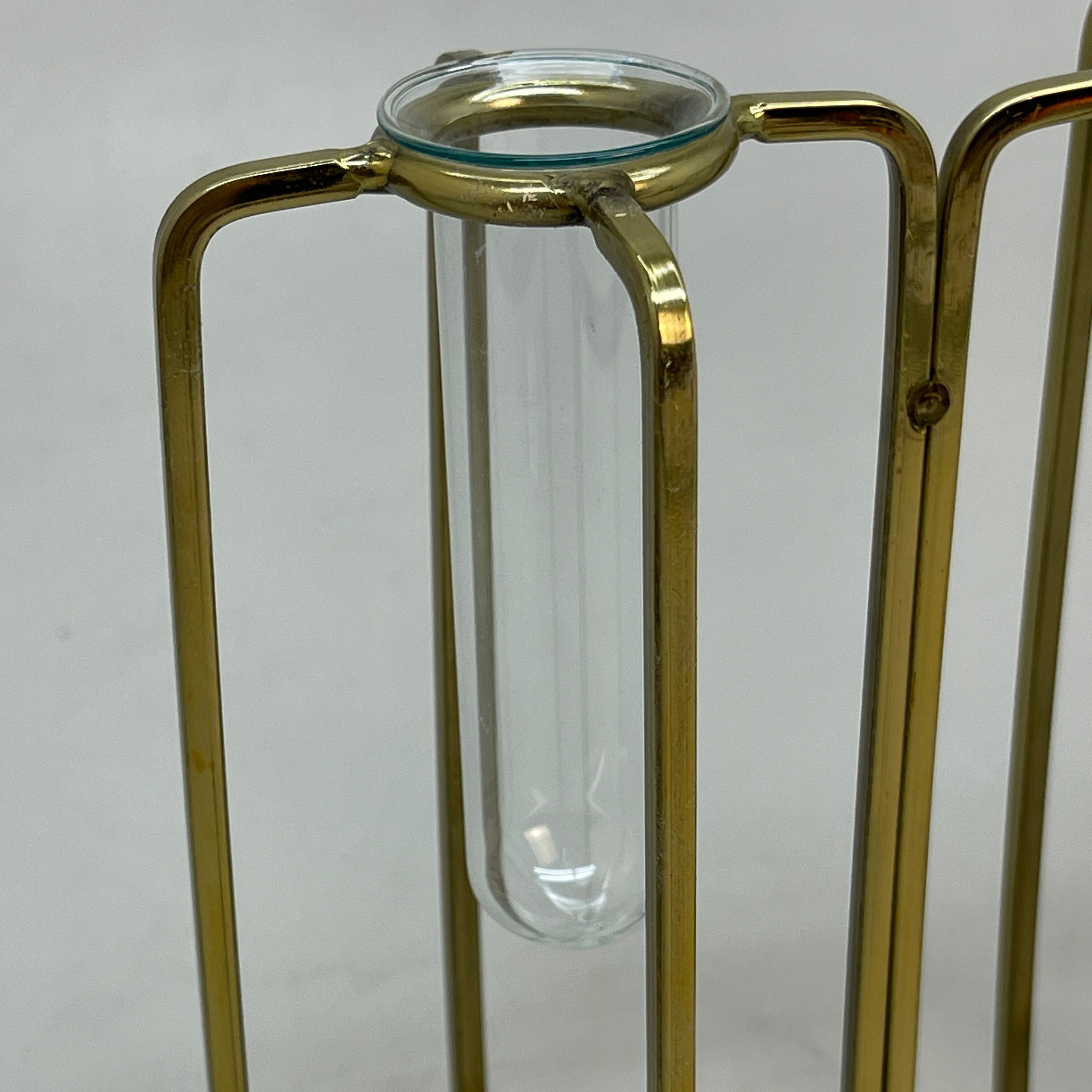 TWO'S COMPANY (SET OF 2) Lavoisier Gold Flower Vases w/ Glass EXF104-S2