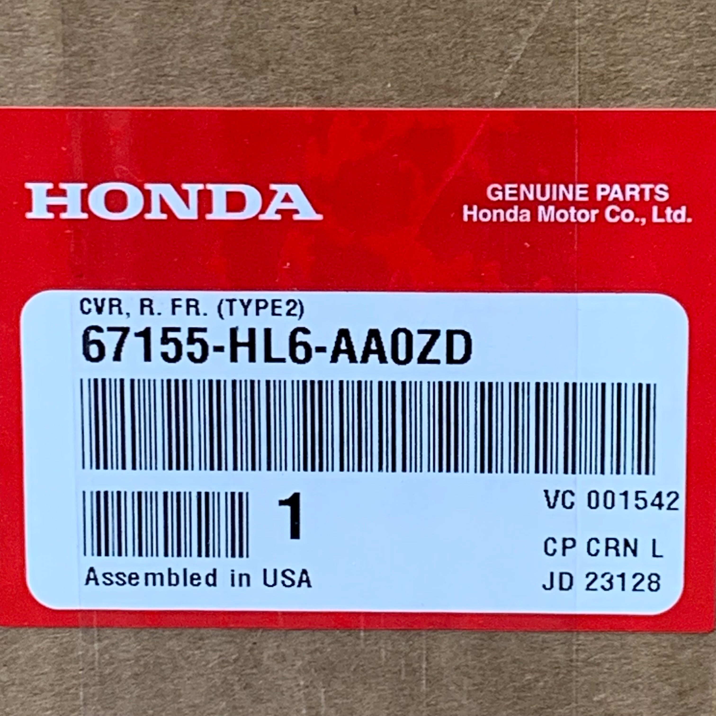 Honda Talon Right Front Cover (Type 2) 67155-HL6-AA0ZD OEM