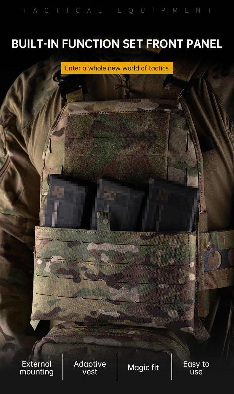 WoSporT can accommodate three 5.56 (or two 7.62) inner pockets with built-in function cover camouflage front panel
