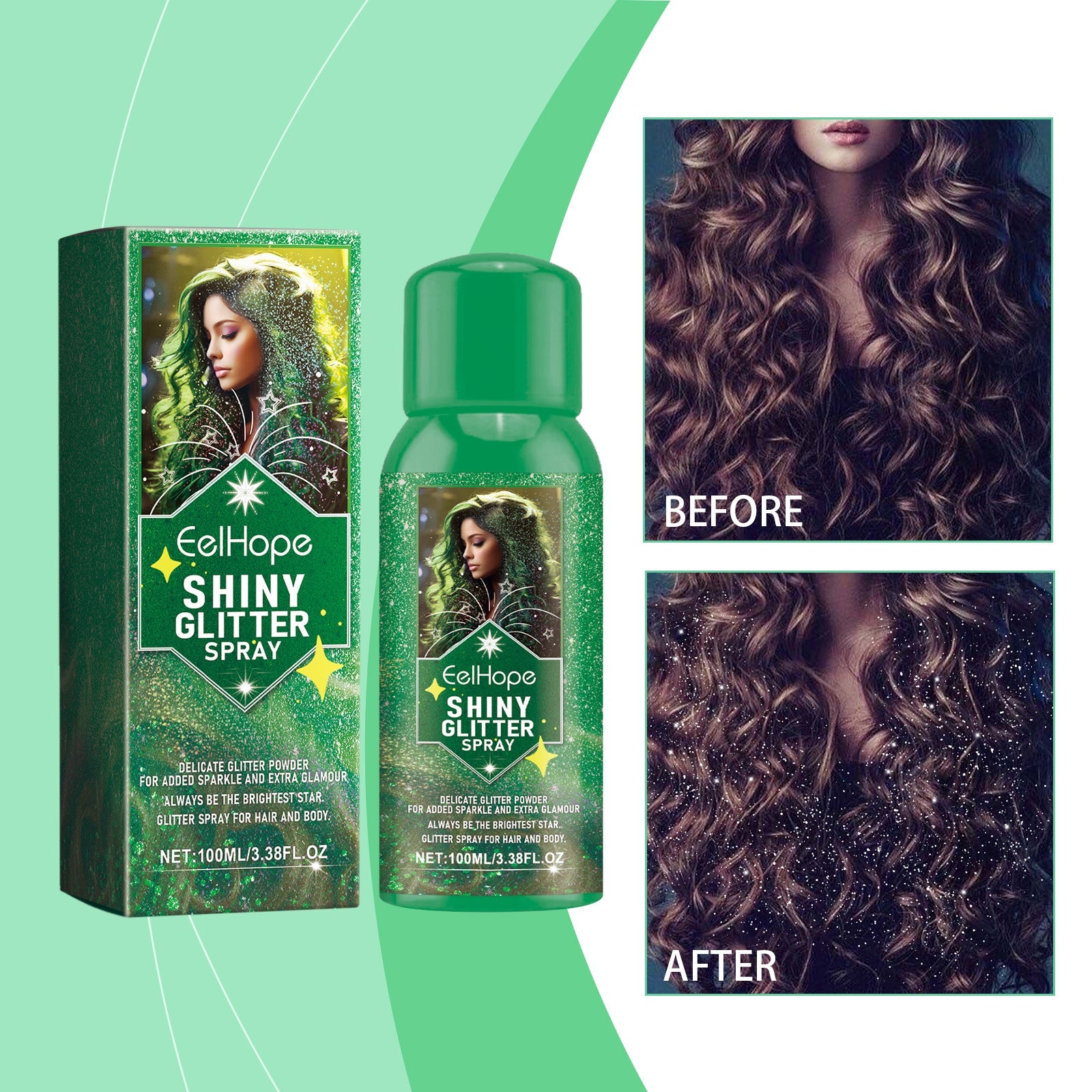 Color Brightening Glitter Spray, Party Hair Body Spray Shimmer Highlight Brightening Glitter Spray