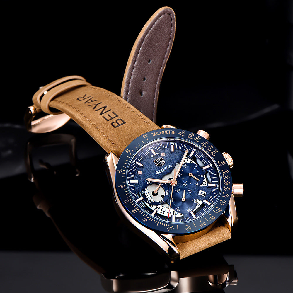 New Men Luxury Watches Leather Strap Waterproof Sport Quartz Chronograph Military Watch Men Clock