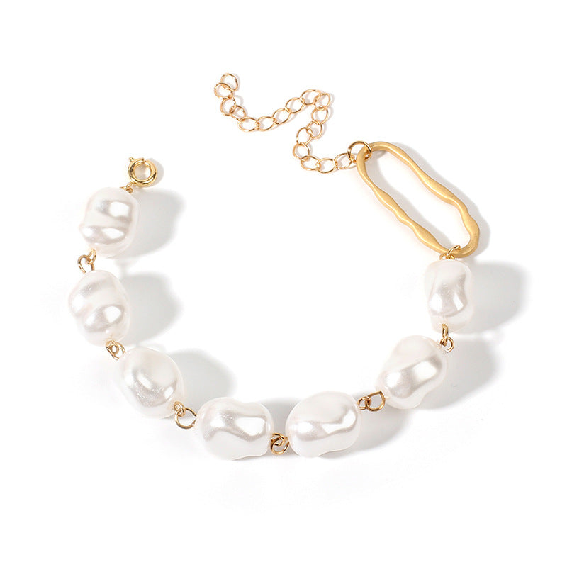 New Handmade Imitation Pearls Gold Metal Link Chain Bracelets for Women Girl Summer Party Luxury Jewelry Gift