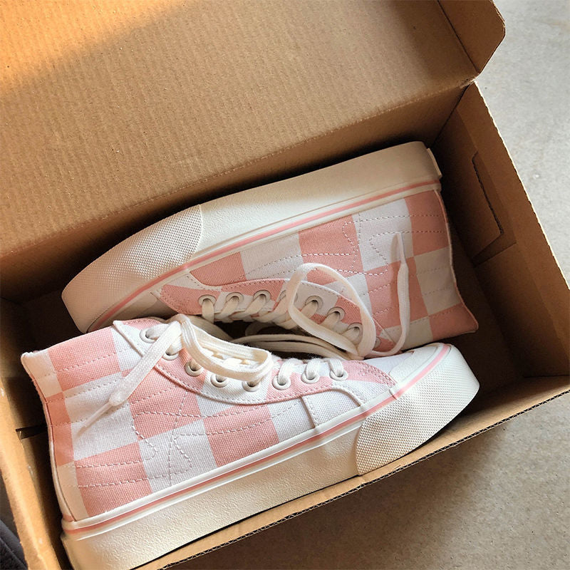 Pink Women's Luxury Canvas Sneakers Flats New Casual Tennis Basketball Canvas Shoes High-top Fashion Sneakers Slip On Walking Shoe Athletic Shoes For Gym Running Work
