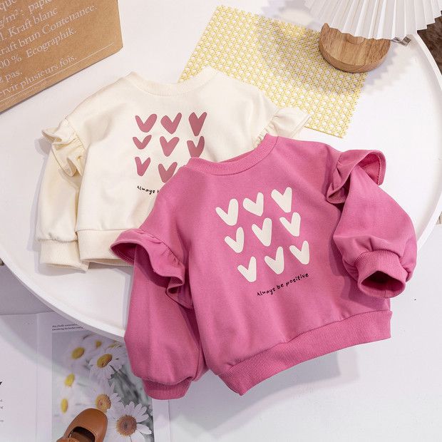 Girls' 2026 Spring Collection New Style Top - Cute And Casual Pullover Hooded Shirt For Children - Children's Heart-shaped Collar Sweatshirt