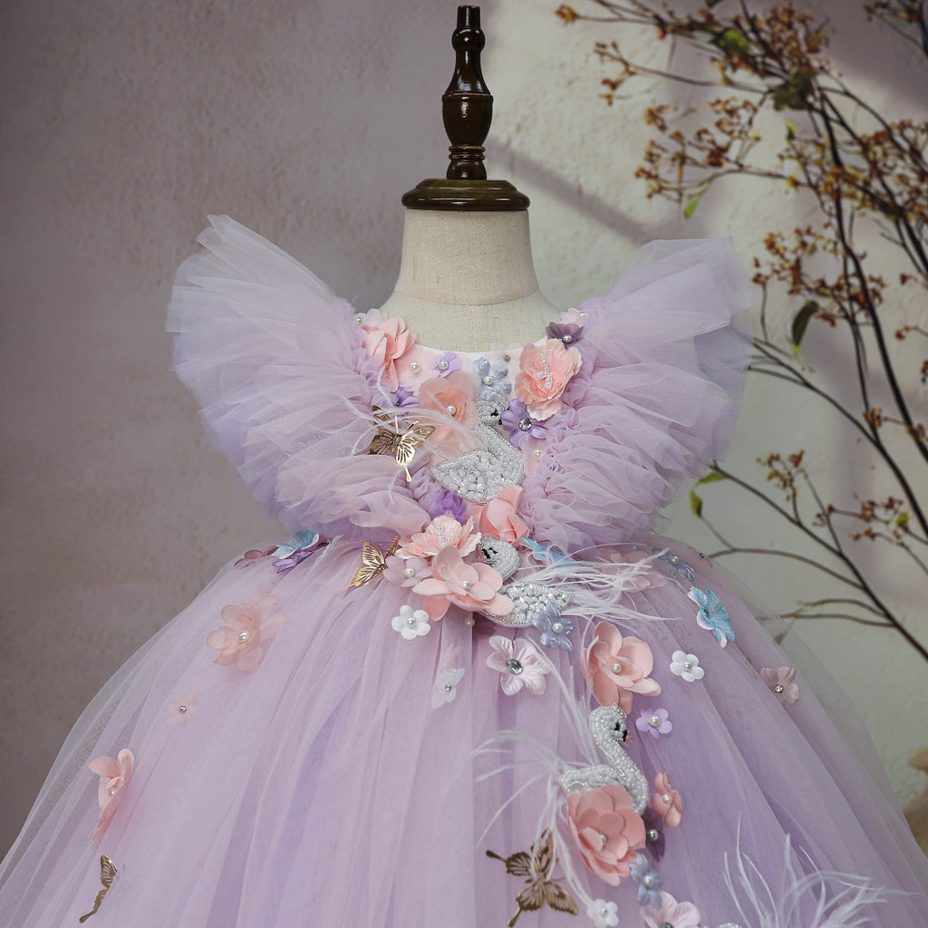 Children's Flower Super Fairy Tulle Tutu Skirt Feather Princess Dress
