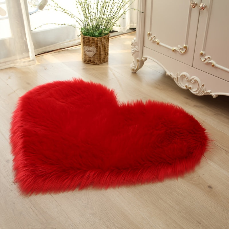 1pc Faux Fur Room Rug, Heart Shaped Plush Rug, Fluffy Carpet For Living Room Bedroom Sofa, Shaggy Carpet Area Mat 50*60cm/19.68*23.62in
