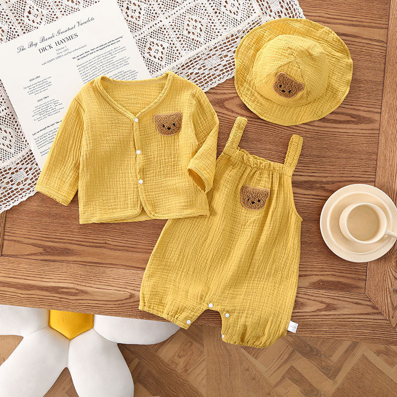 Baby Summer Wear Gauze Suspender Pants Thin Hooded