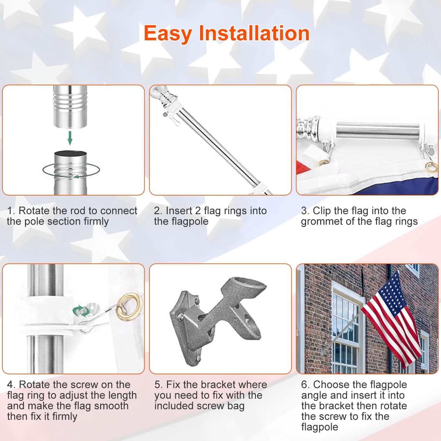 6Ft Stainless Steel Wall Mounted Flag Pole