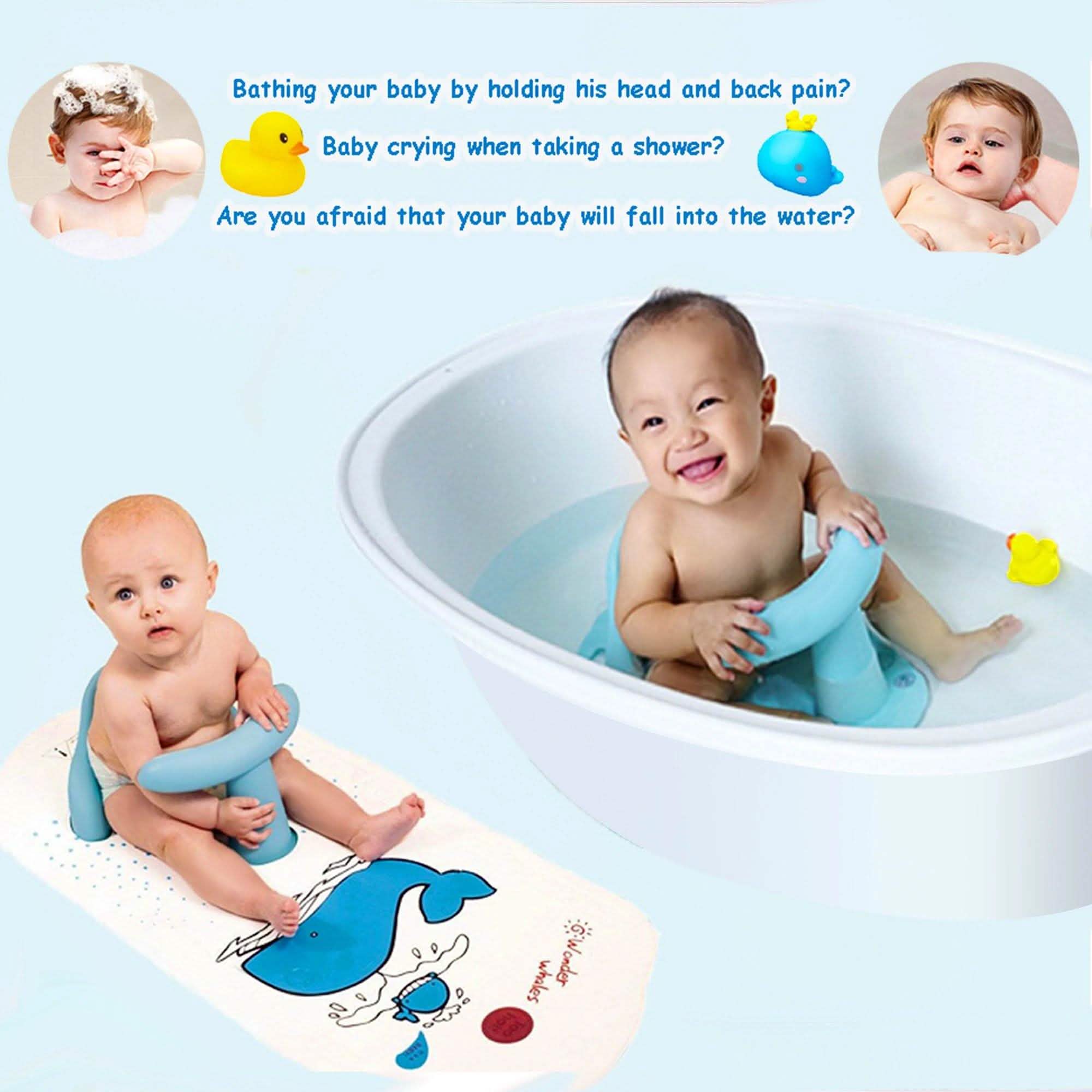 6M+ Infant Toddler Tub Seat Non-slip Safety Chair with Heat Sensitive Bath Mat