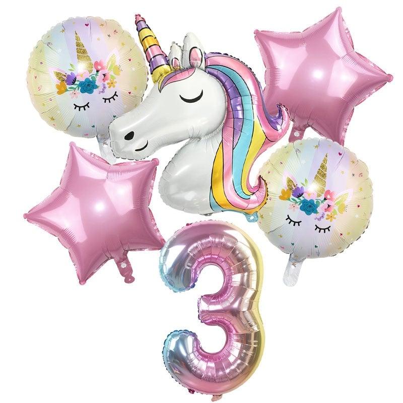 6pcs Rainbow Unicorn Balloon And 32 inch Number Foil Balloons For Kids Unicorn Theme Birthday Party Decorations Baby Shower Girl Party Birthday Decoration