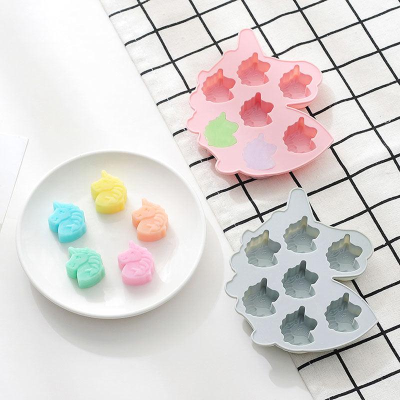 7 Cells Cute Unicorn Silicone Cake Molds No Smell Food Grade Material For Candle, Fondant, Biscuit, Dessert, Chocolate Molds Mini Unicorn Head Ice Cube Tray, Unicorn Silicone Molds Set For Chocolate Candy Cake Cupcake Soap Baking