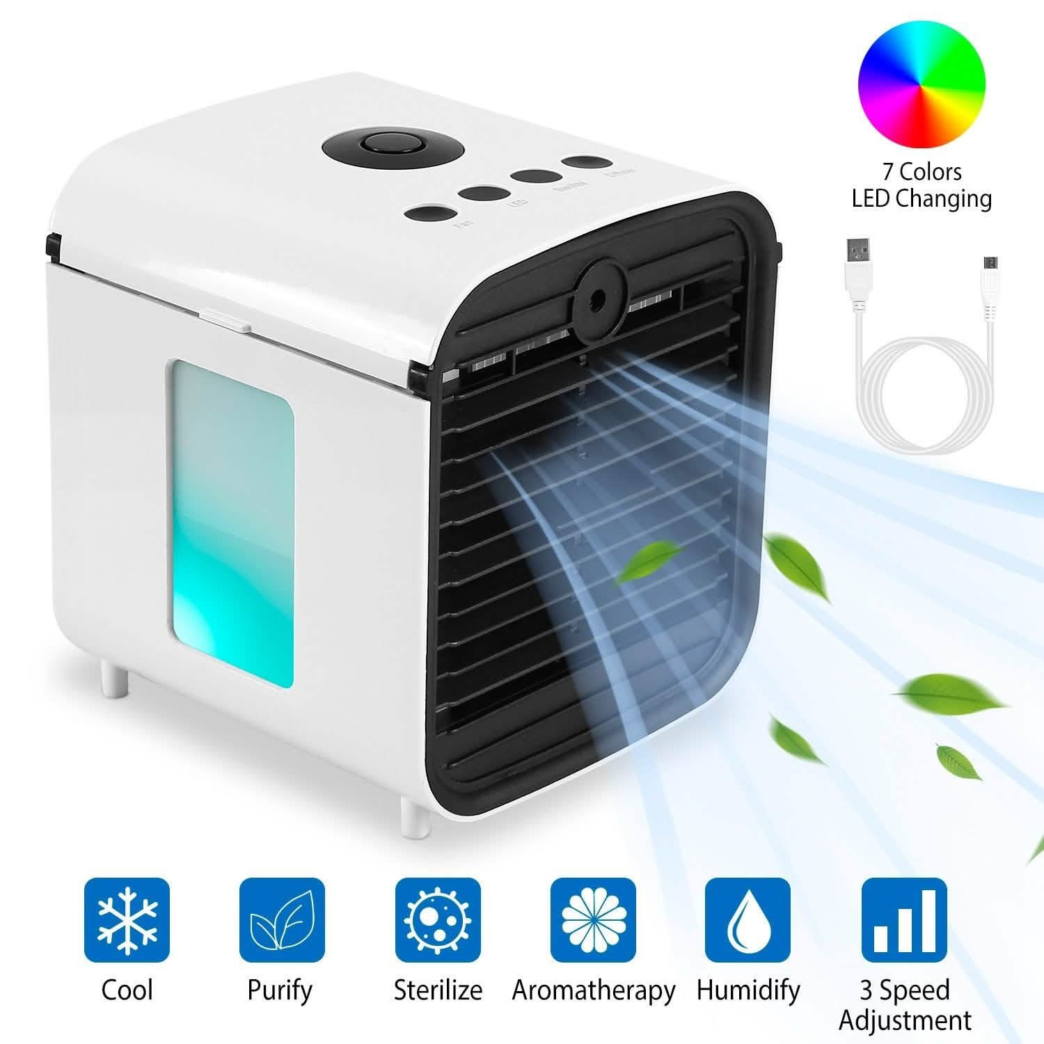 7-Color Change Portable Mini Air Conditioner Cooling Fan