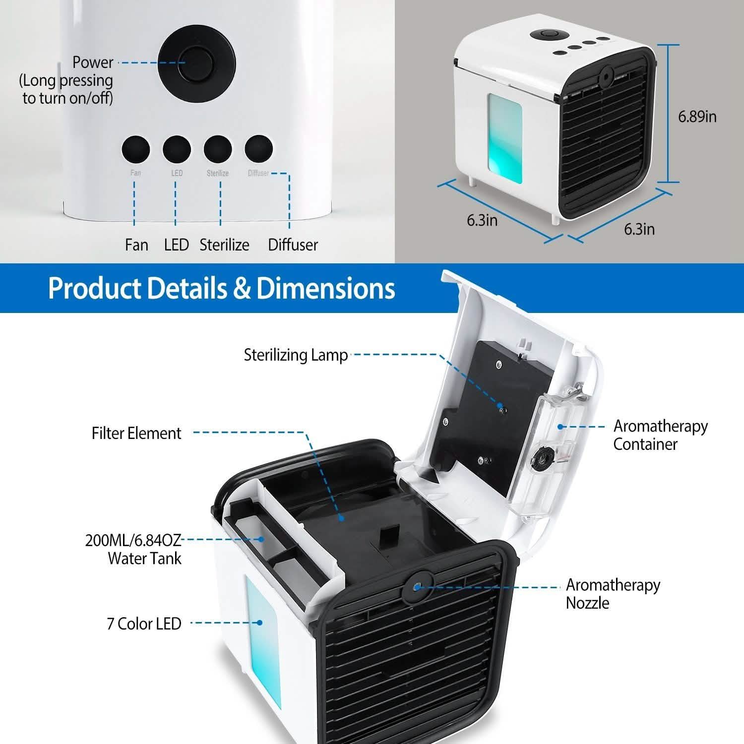 7-Color Change Portable Mini Air Conditioner Cooling Fan