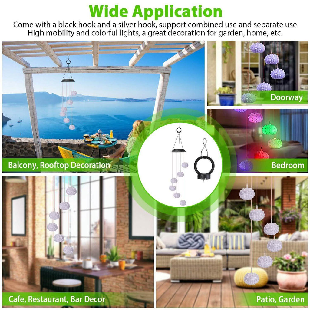 7 Color Changing Solar Wind Chime Lights Sea Urchins Decorative Lamp