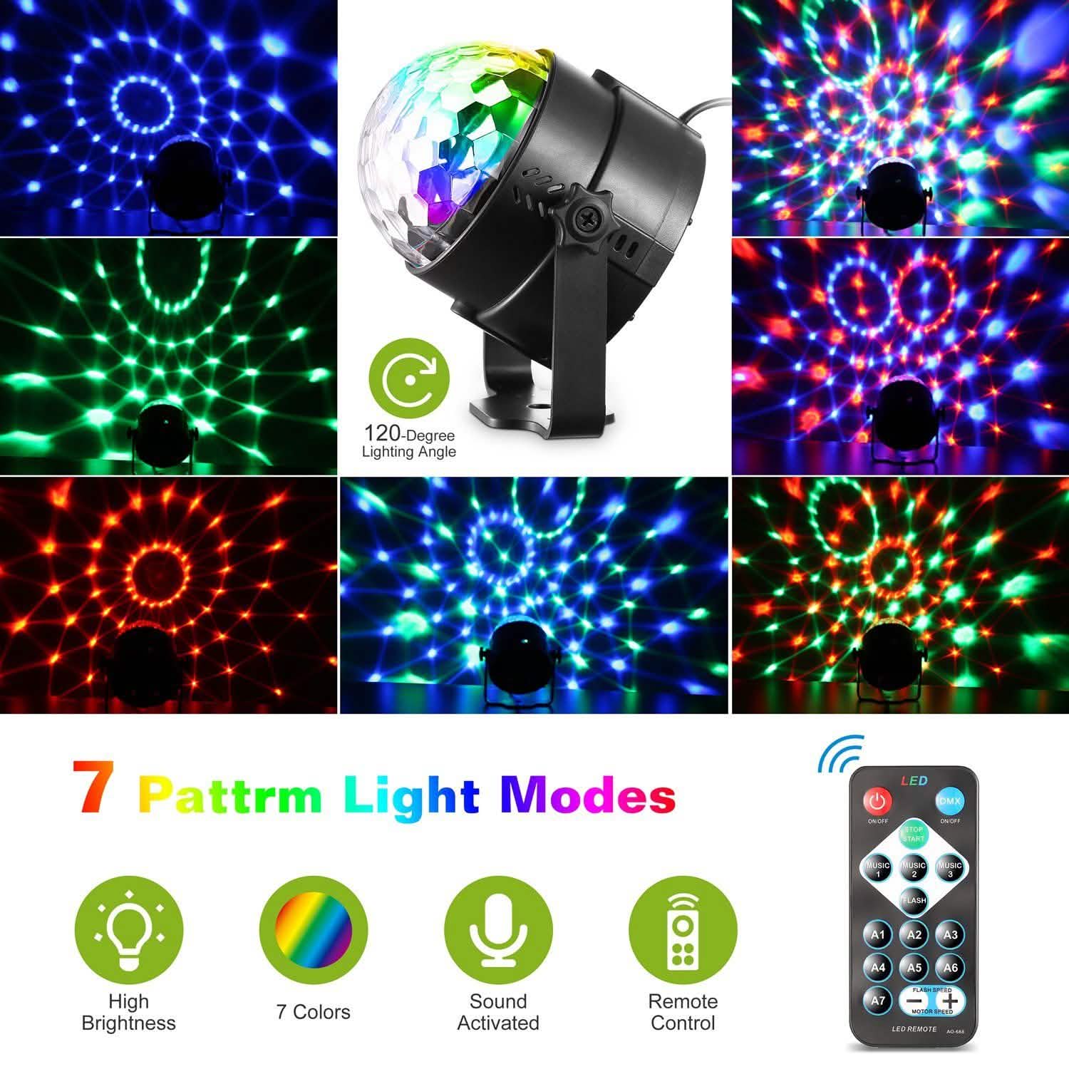 7 Colors Sound Activated Party Lights with Remote Control