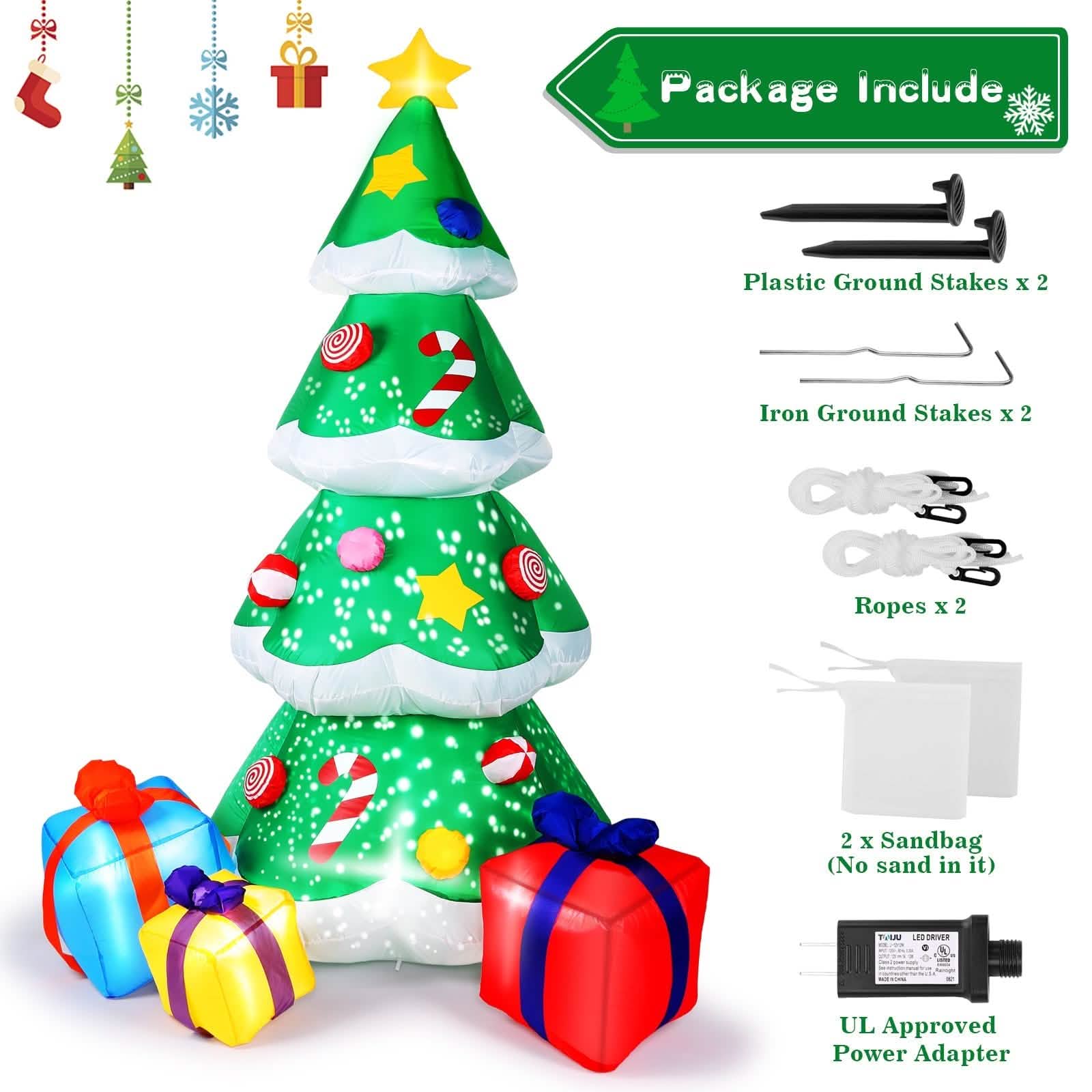 7 Ft. Inflatable Christmas Tree Santa Decor with LED Lights