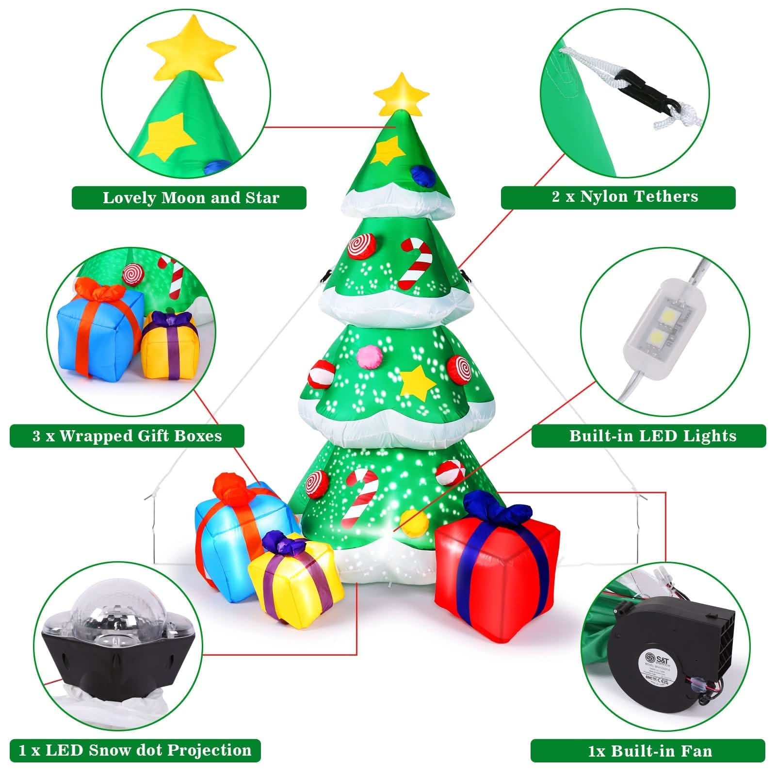 7 Ft. Inflatable Christmas Tree Santa Decor with LED Lights