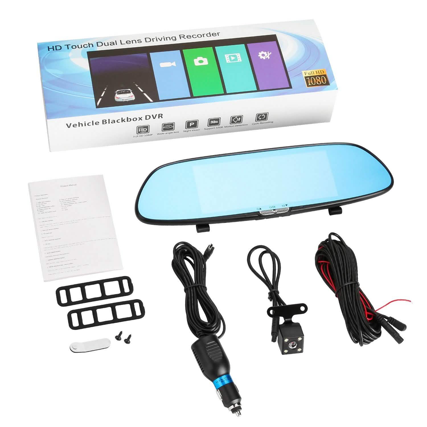 7'' HD 1080P Car DVR Dual Lens Camera Vehicle Rearview Mirror Dash Cam Recorder