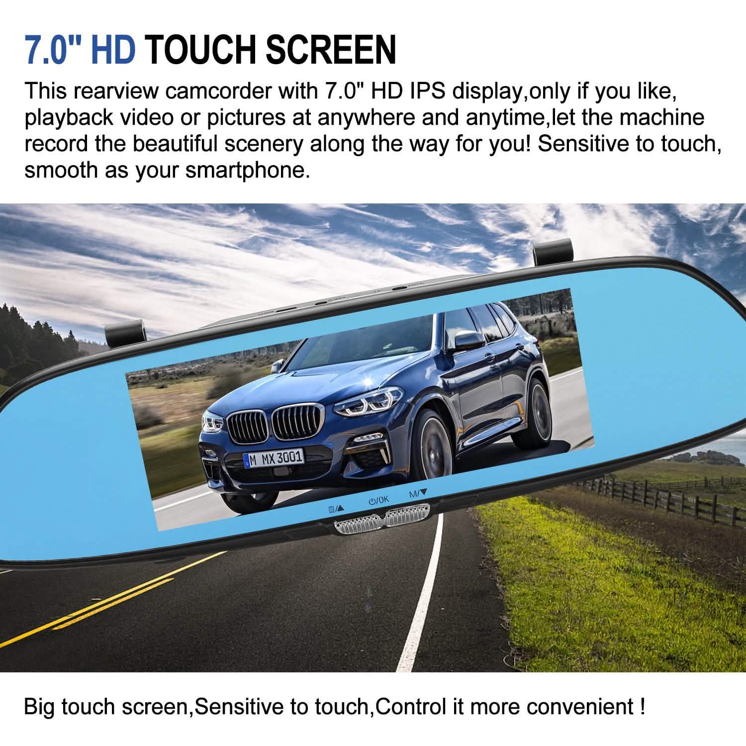 7'' HD 1080P Car DVR Dual Lens Camera Vehicle Rearview Mirror Dash Cam Recorder