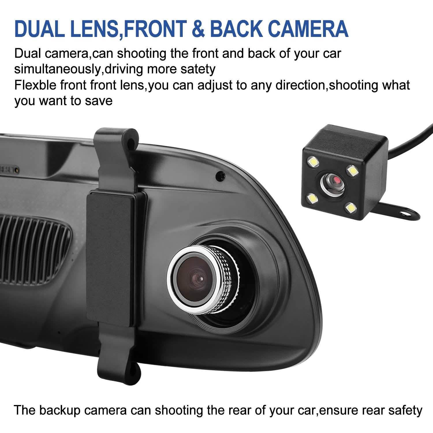 7'' HD 1080P Car DVR Dual Lens Camera Vehicle Rearview Mirror Dash Cam Recorder