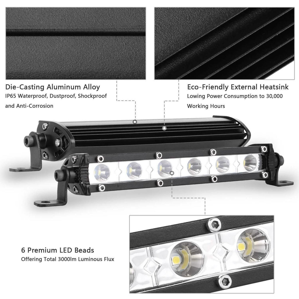 7" LED Light Bar Single Row Offroad Spot Lights