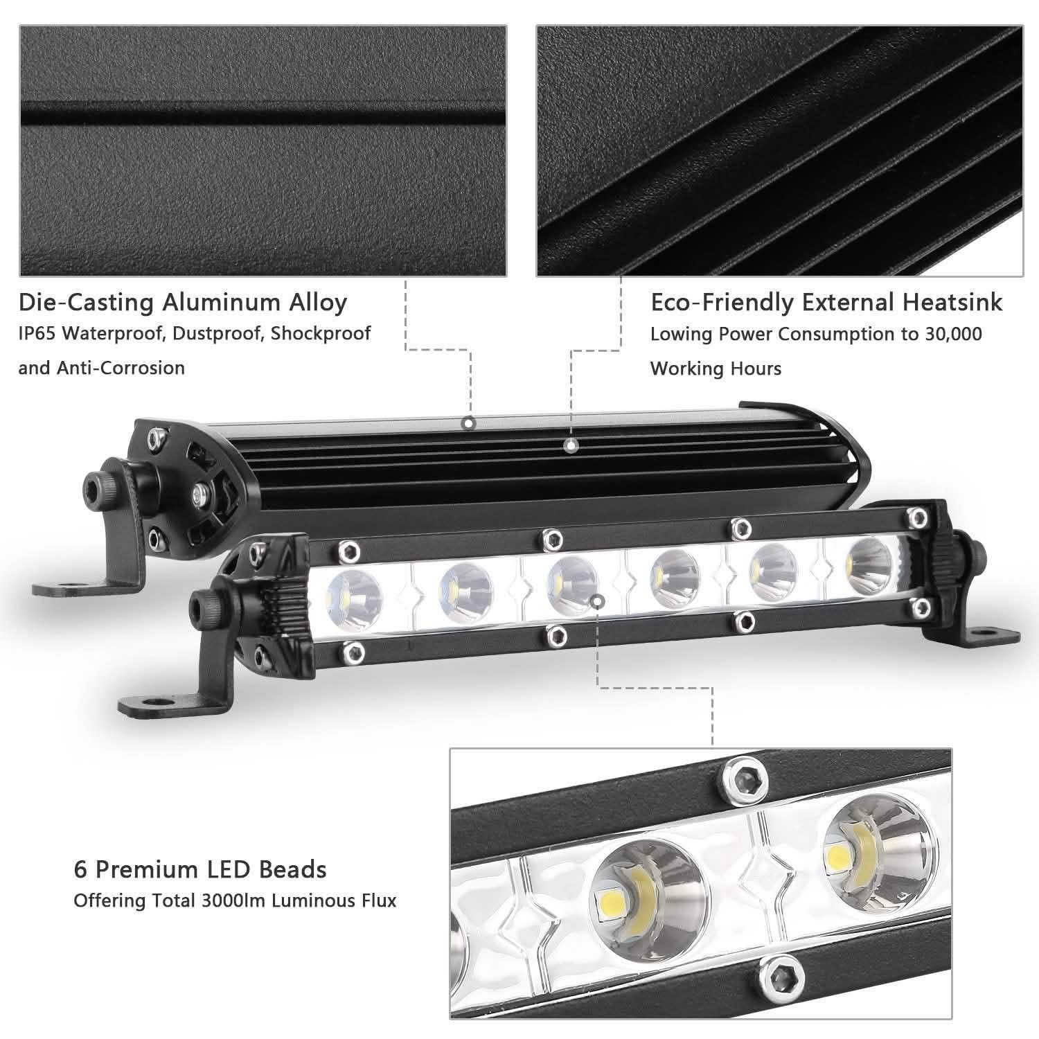 7" LED Light Bar Single Row Offroad Spot Lights
