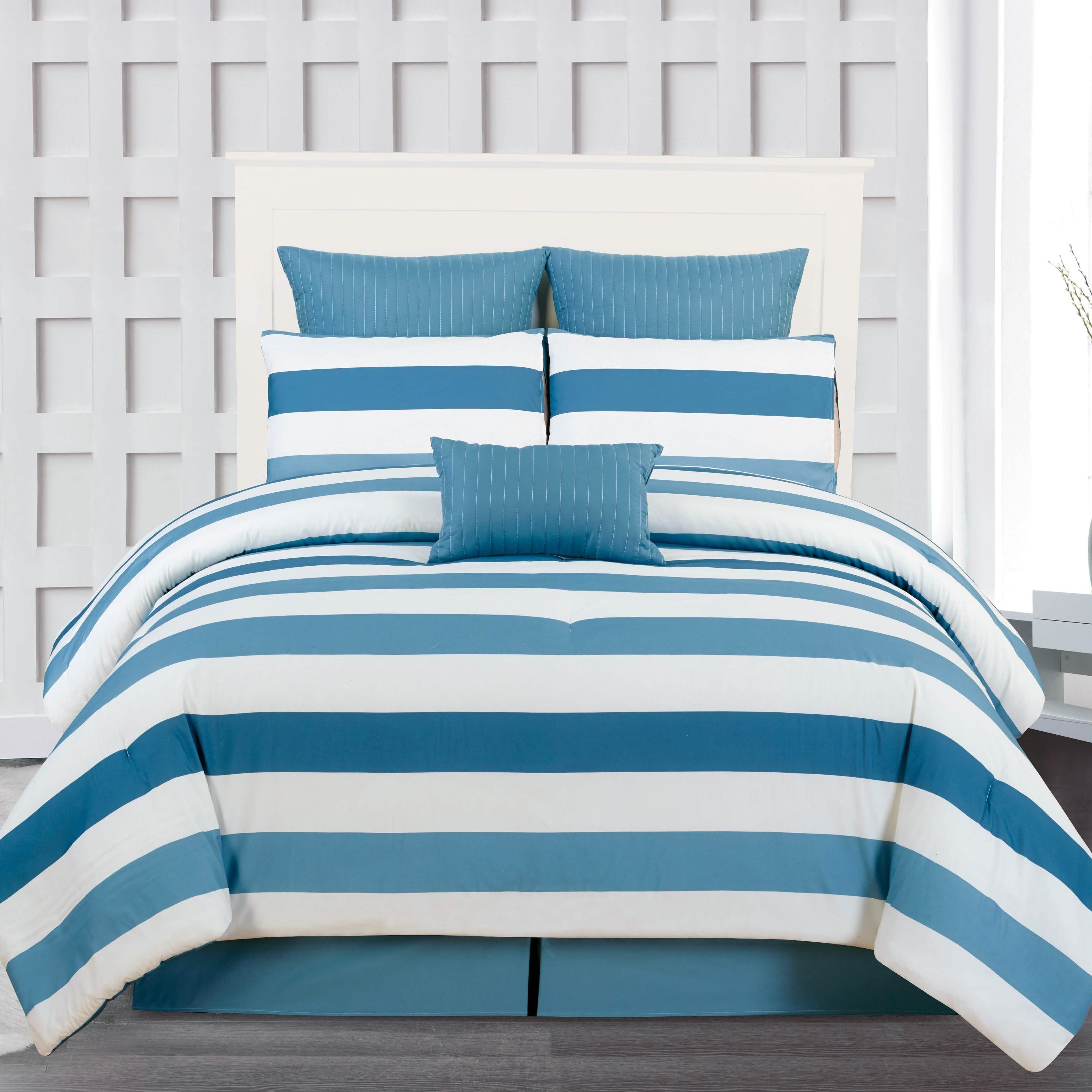 7-Piece: Cabana Stripe Reversible Hypoallergenic Comforter Set