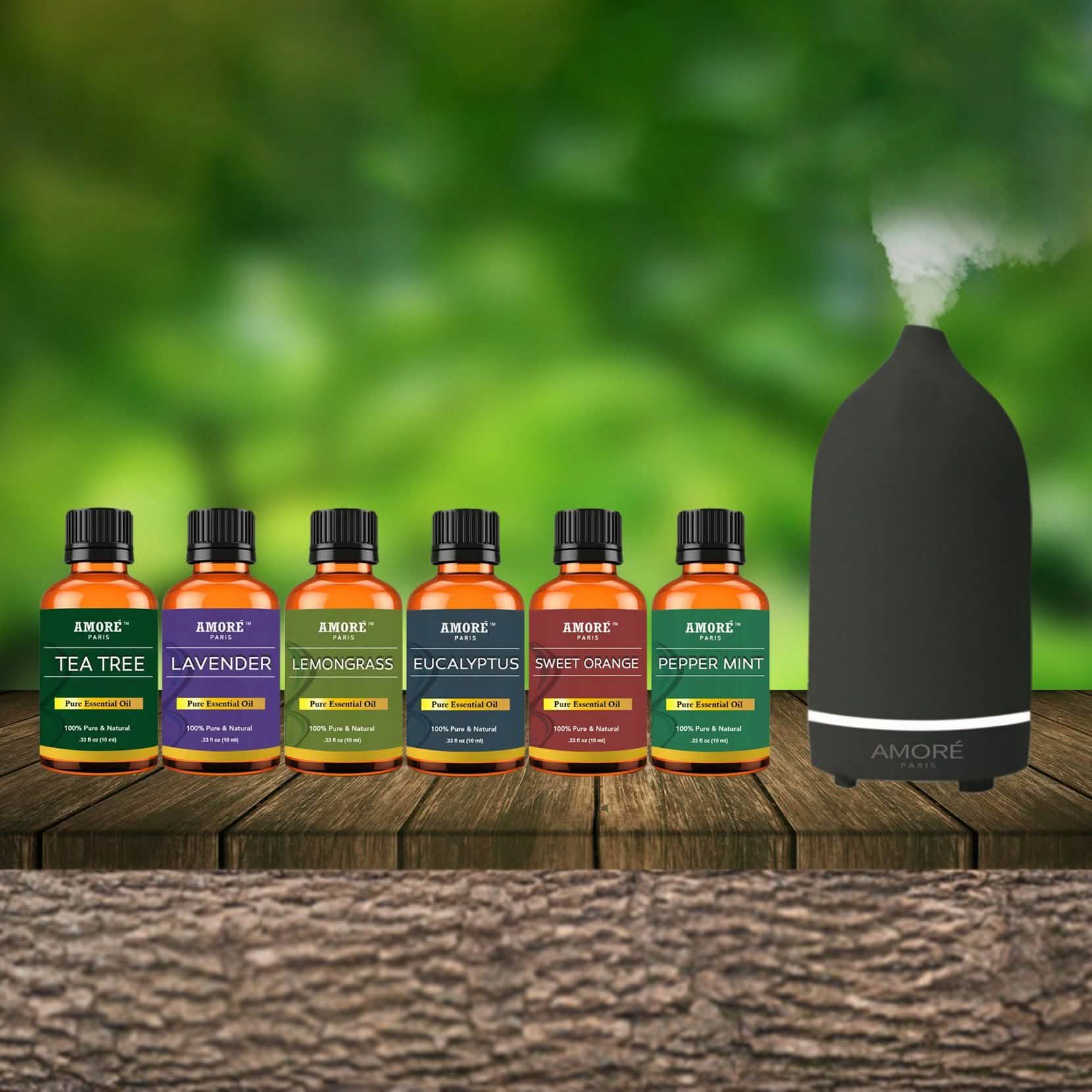 7-Piece: Ceramic Ultrasonic Aromatherapy Essential Oil Diffuser With Essential Oils