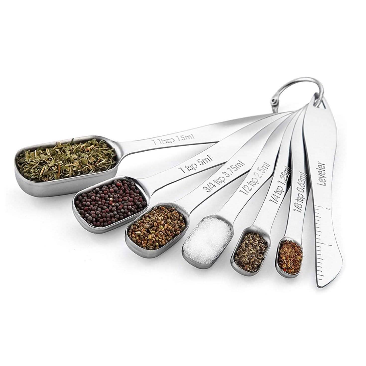 7-Piece: Heavy Duty Stainless Steel Metal Measuring Spoons