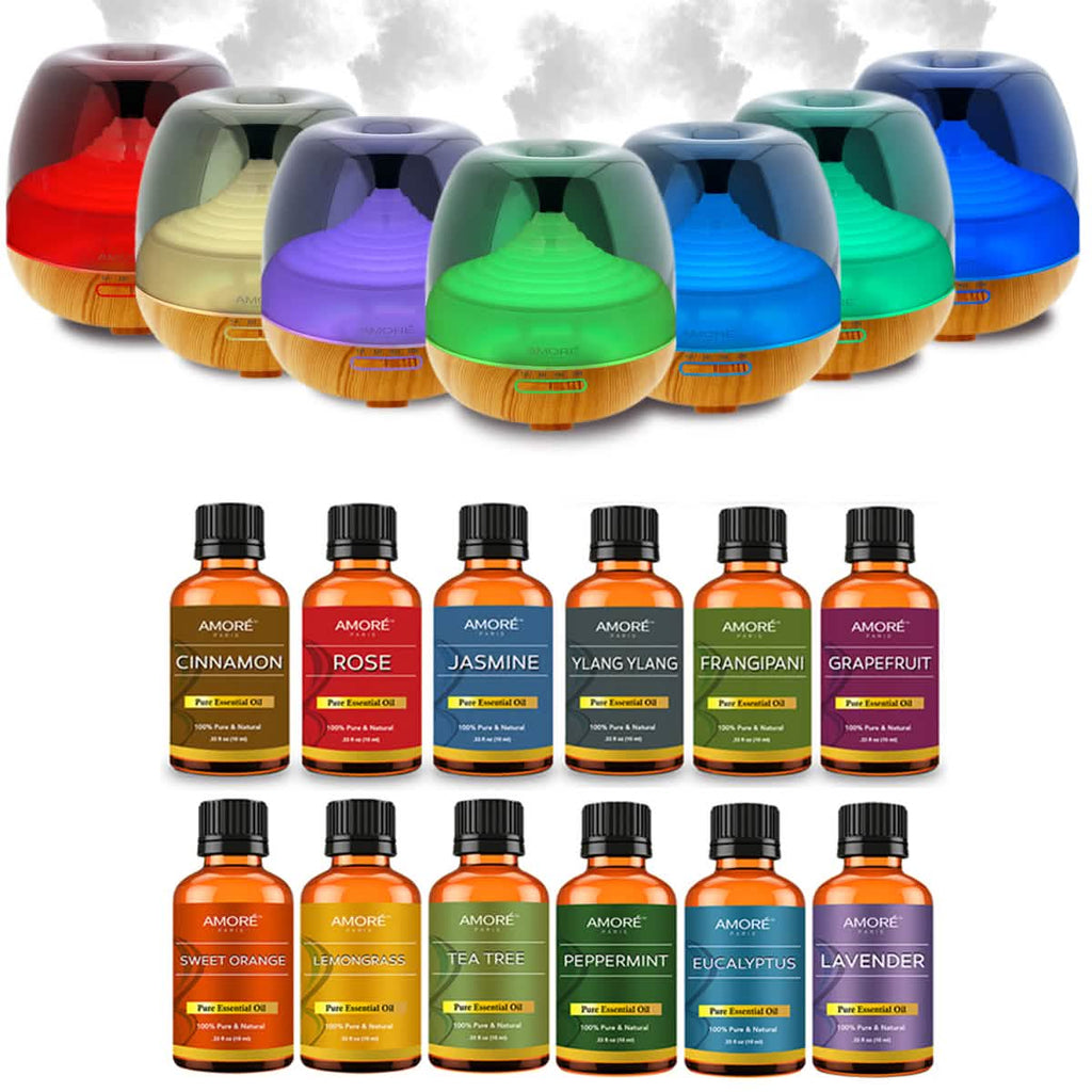 7-Piece: Premium Ultrasonic Aromatherapy Cool Mist Humidifier Diffuser with Essential Oil Gift Set