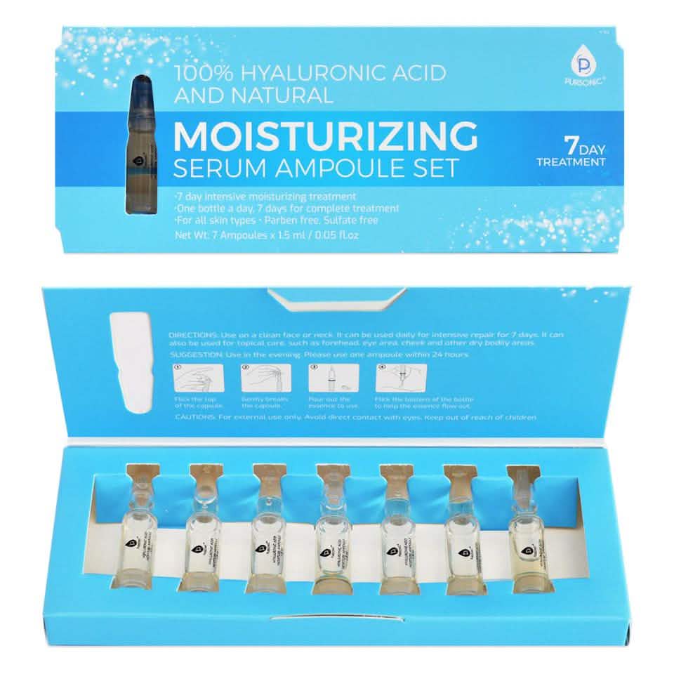 7-Piece: Pursonic Hyaluronic Acid and Natural Moisturizing Serum Set
