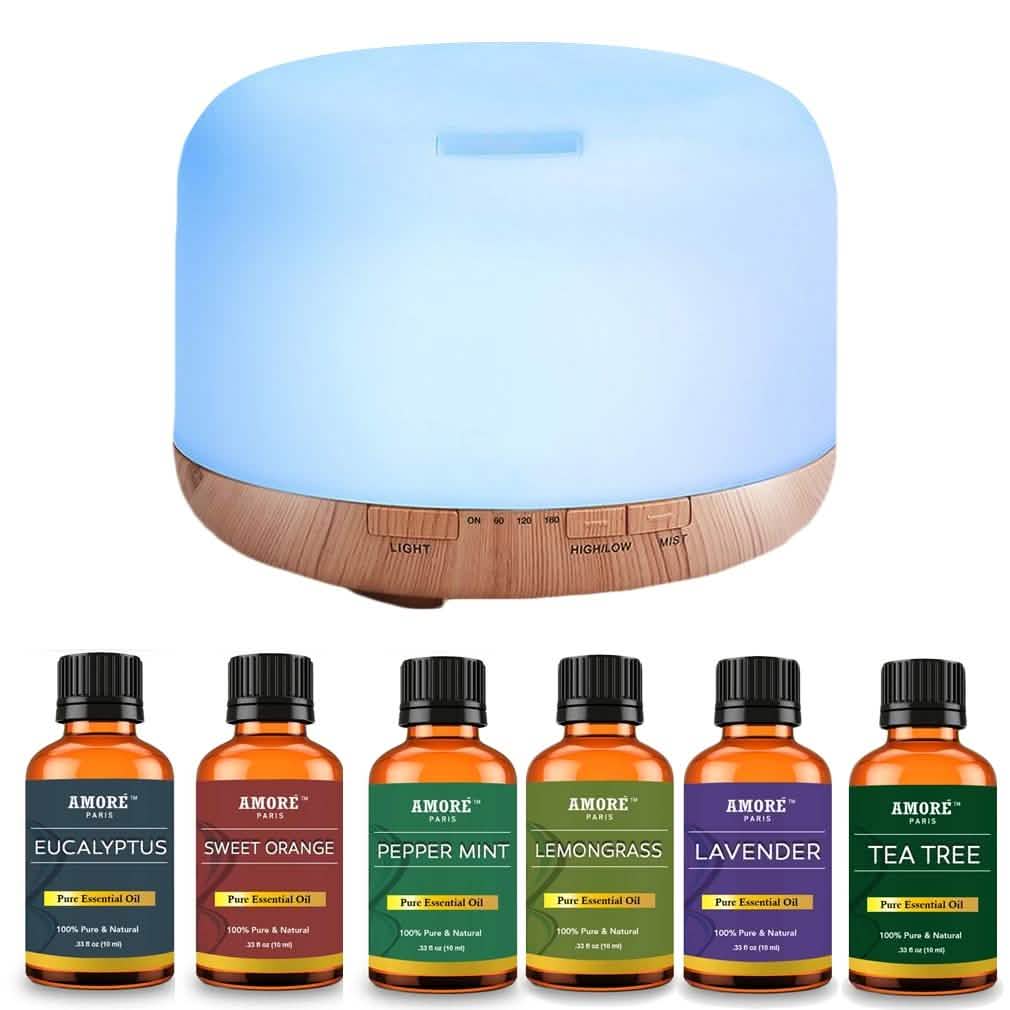 7-Piece Set: 5-in-1 Premium Ultrasonic Aromatherapy Diffuser with Essential Oil