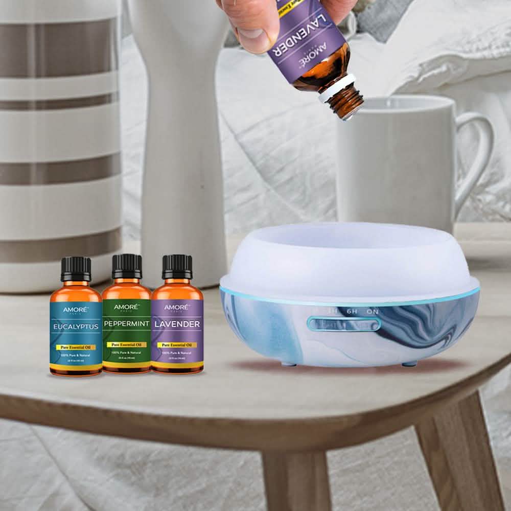 7-Piece Set: Hydro Dipped Ultrasonic Aromatherapy Diffuser With Essential Oil Gift Set