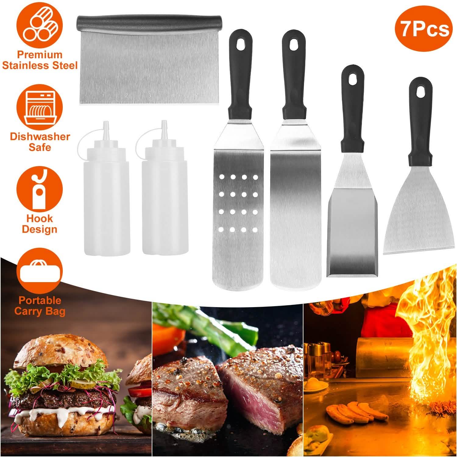 7-Piece Set: Stainless Steel BBQ Grilling Utensil Tools