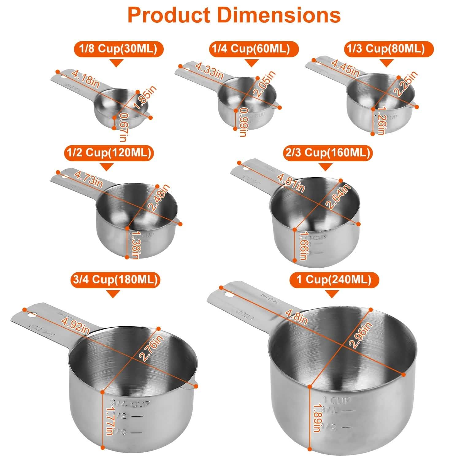 7-Piece: Stainless Steel Measuring Cups