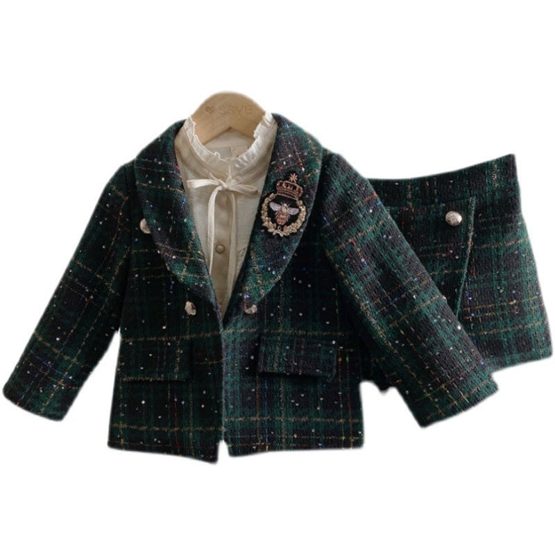 Girls' Classic Style Children's Preppy Style Two-piece Suit