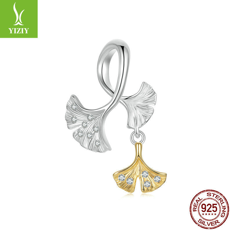 Silver Charm Original Autumn Forest Ginkgo Leaf DIY Pendant Accessories Color coded Electroplated Leaves s925 Pure Silver Beads