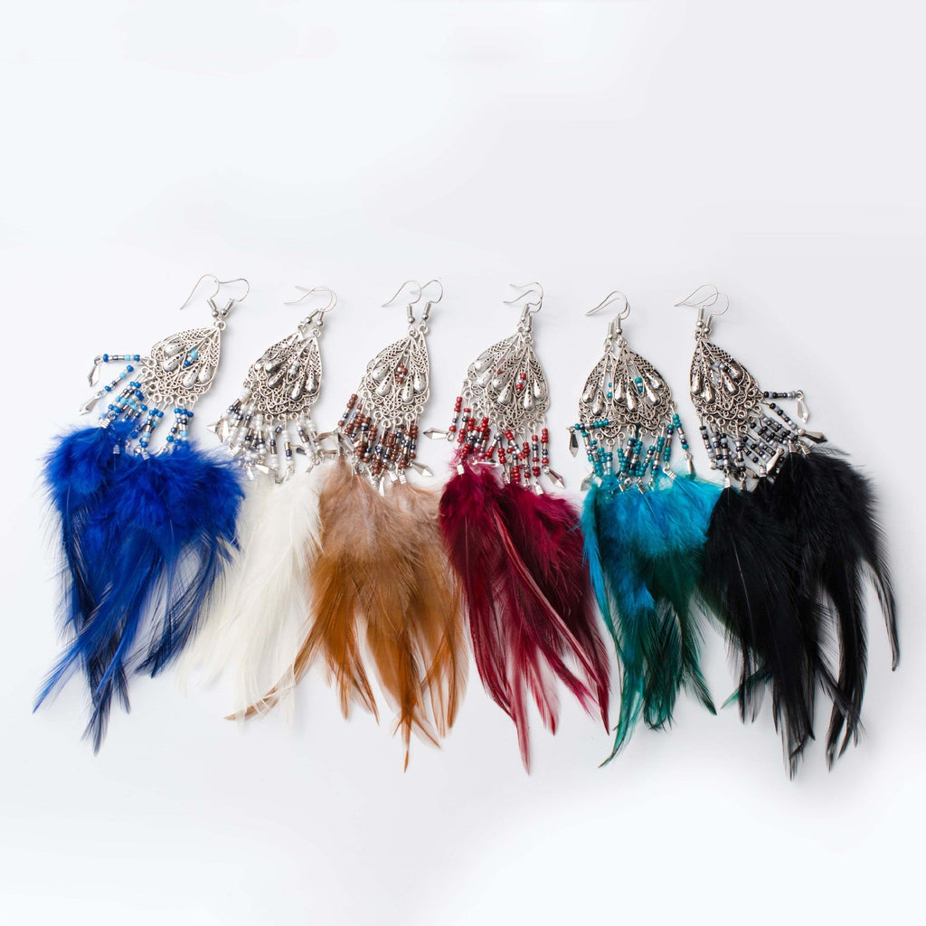 Bohemian Earrings Long Tassel Retro Feather Earrings Ethnic Style Jewelry